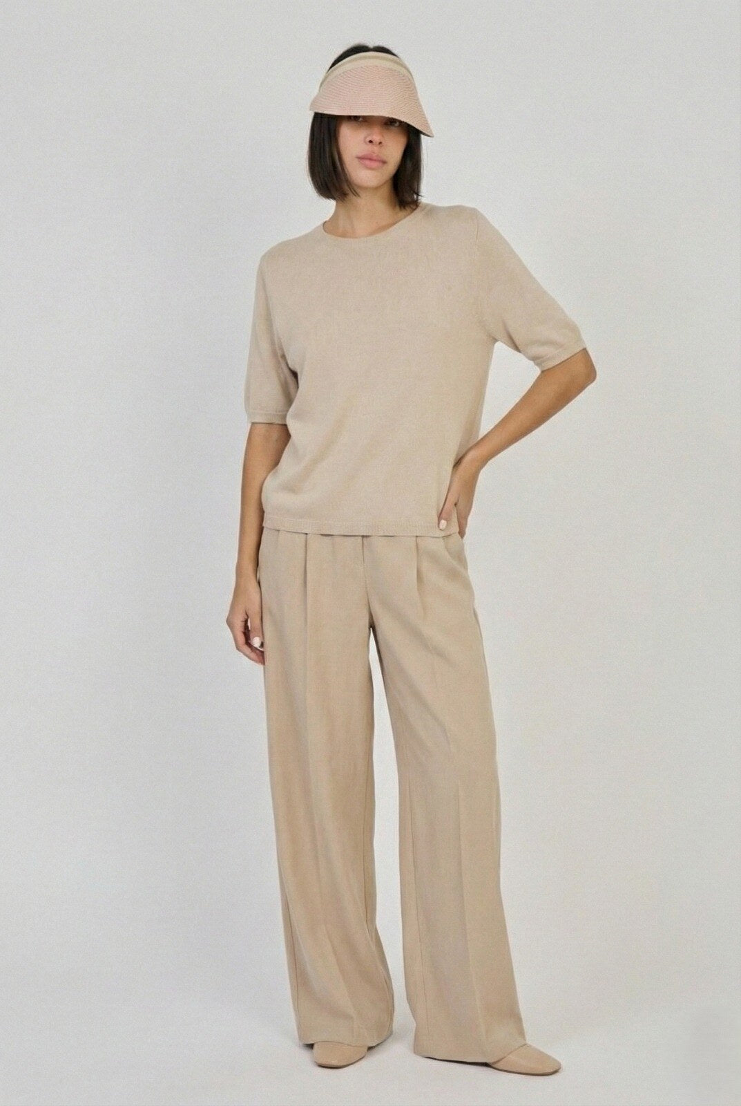 Maglia a Girocollo con Maniche Corte - Beige, Blu o Celeste