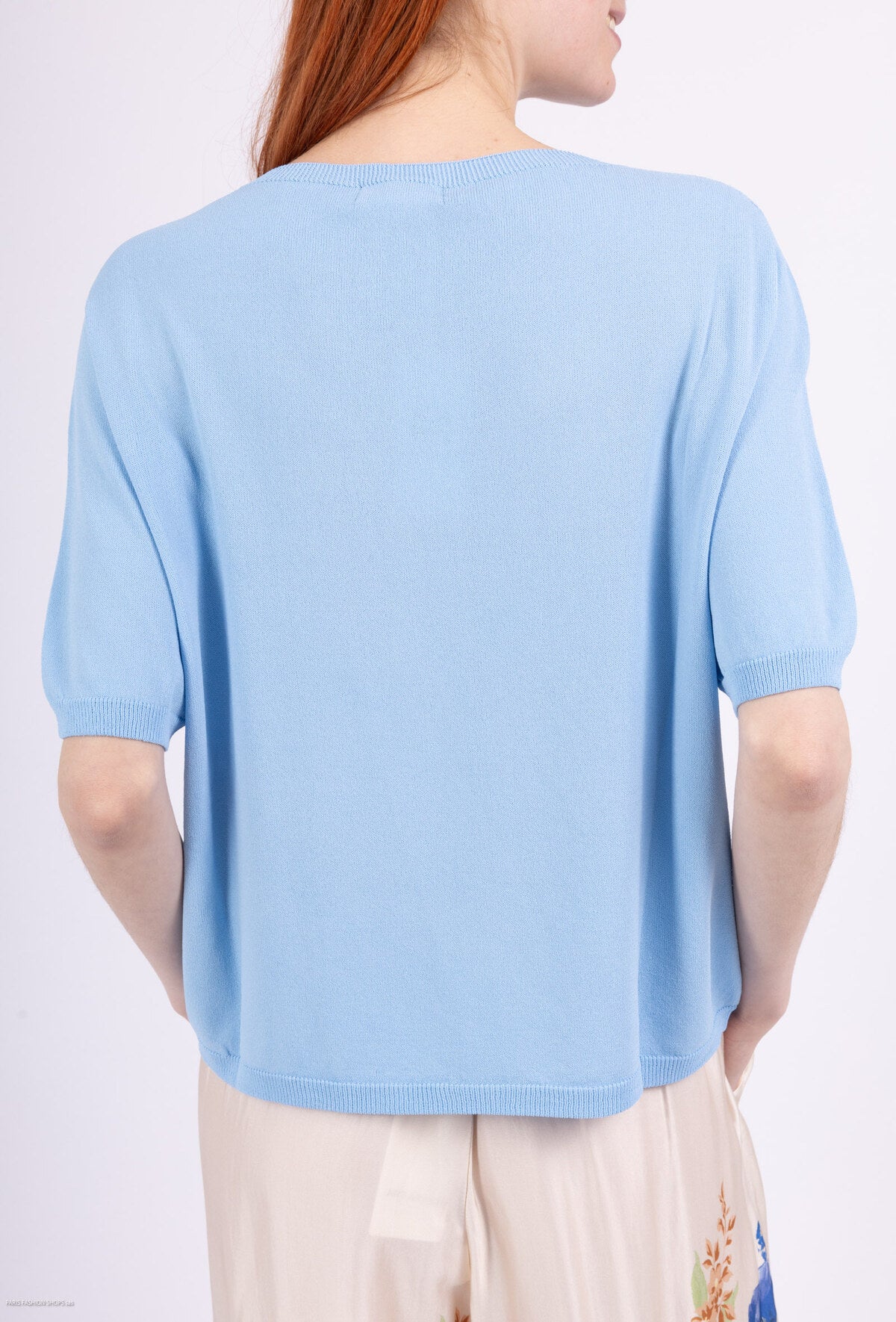 Maglia a Girocollo con Maniche Corte - Beige, Blu o Celeste