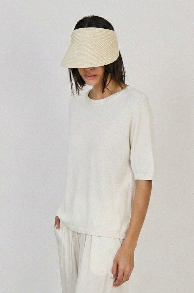 Maglia a Girocollo con Maniche Corte - Beige, Blu o Celeste