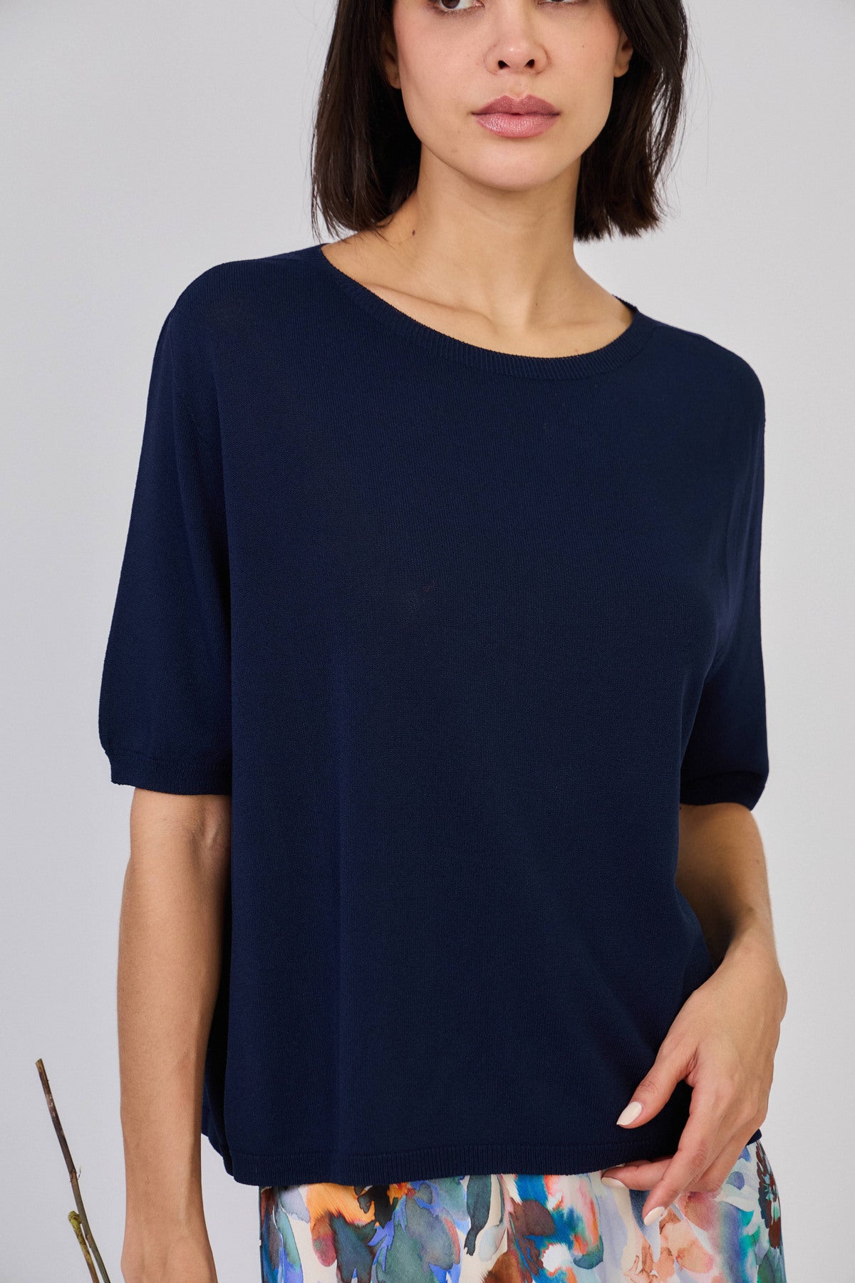 Maglia a Girocollo con Maniche Corte - Beige, Blu o Celeste