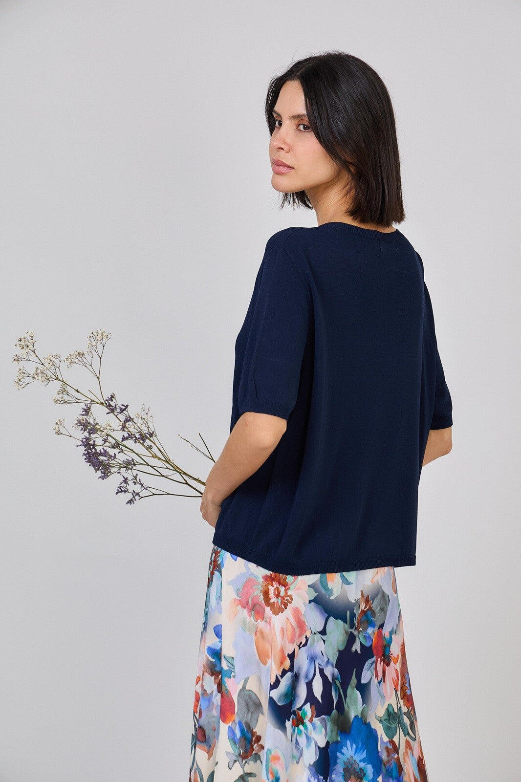 Maglia a Girocollo con Maniche Corte - Beige, Blu o Celeste