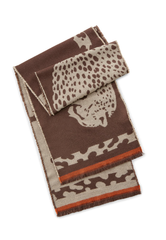 Sciarpa morbida in maglia con motivo leopardato in marrone