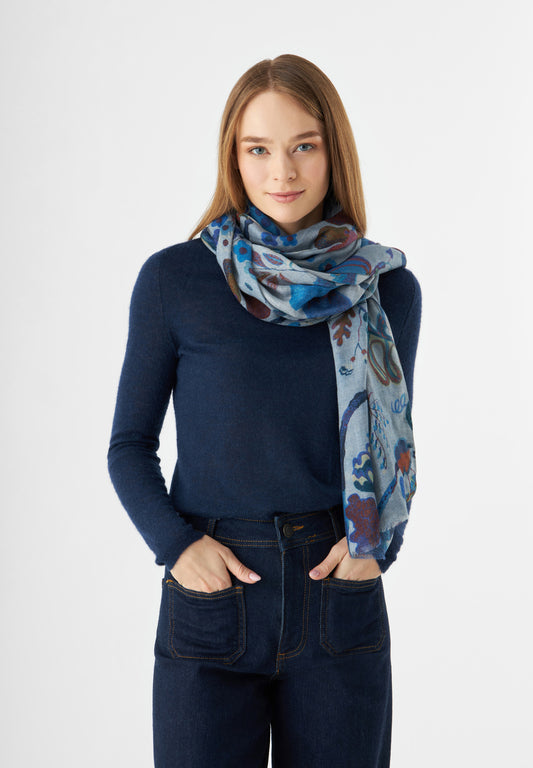 Sciarpa in lana e modal con motivo decorativo ad albero