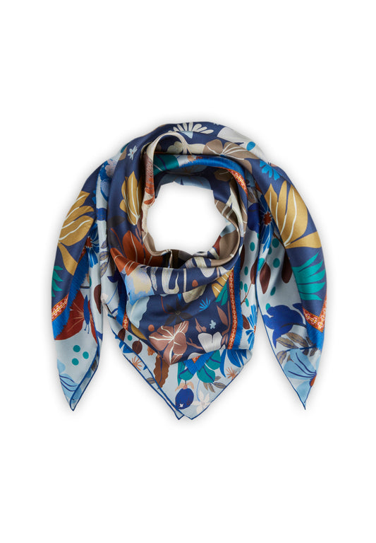 Foulard  in seta con motivo floreale in blu