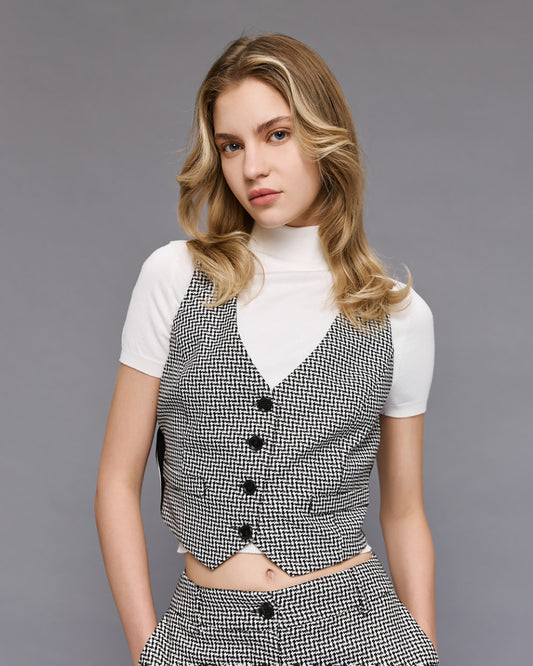 Gilet pied-de-poule con retro unito