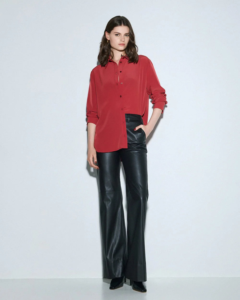 Camicia classica con bottoni a monogramma sui polsini - Rosso, Bordeaux, Beige, Ruggine