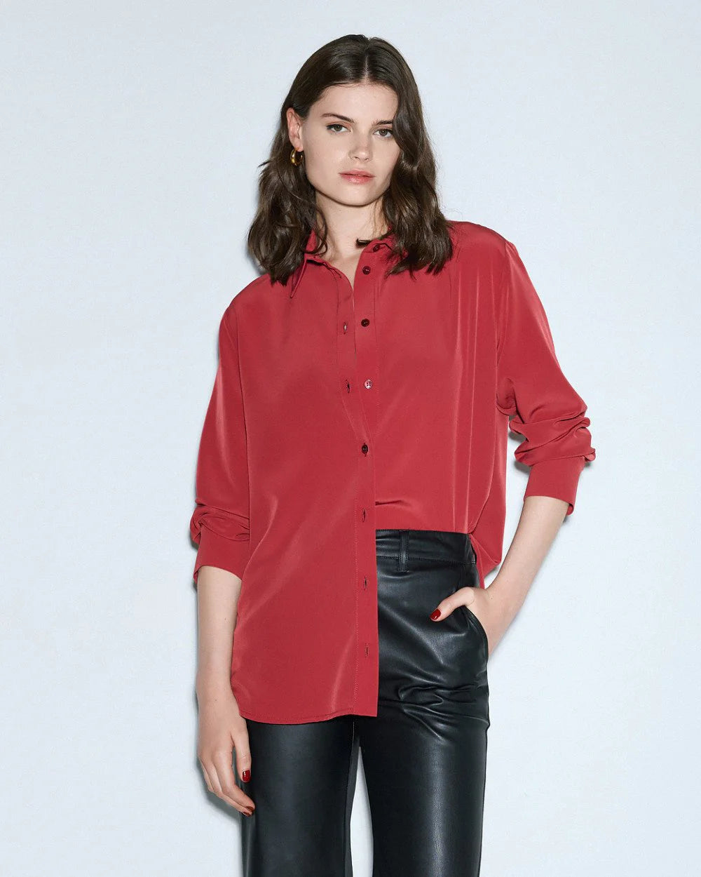 Camicia classica con bottoni a monogramma sui polsini - Rosso, Bordeaux, Beige, Ruggine