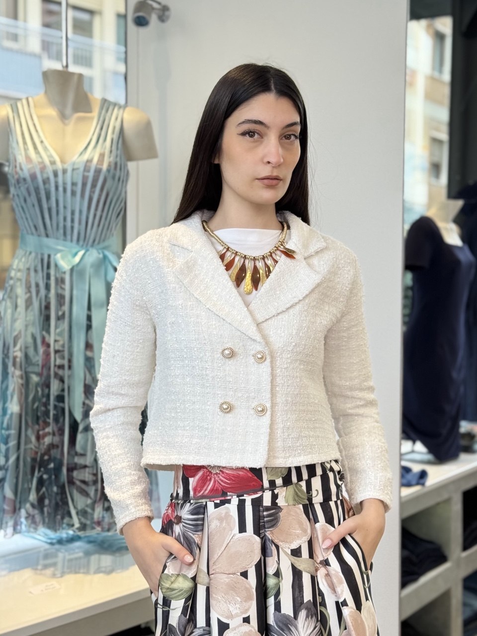 Cropped Jacket – Romanticism in Tweed - White or Light Blue