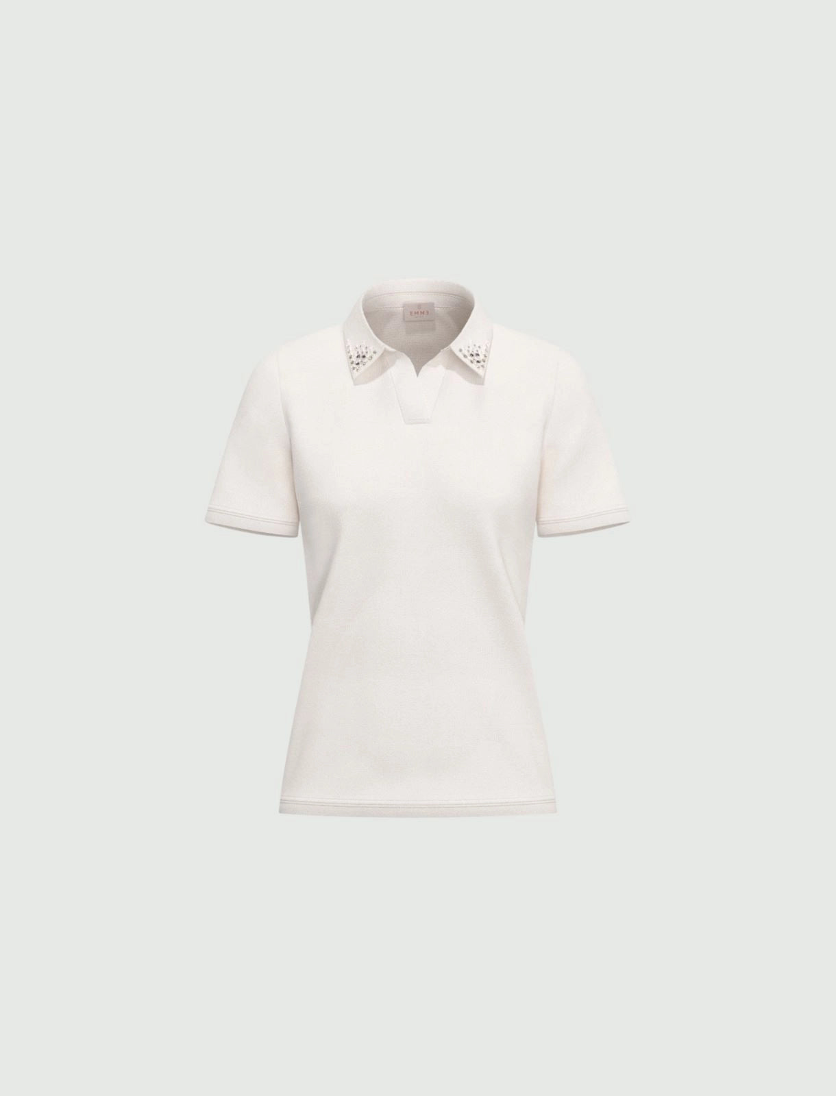 Maglietta a Polo con Perle e Cristalli - Bianco Latte o Blu