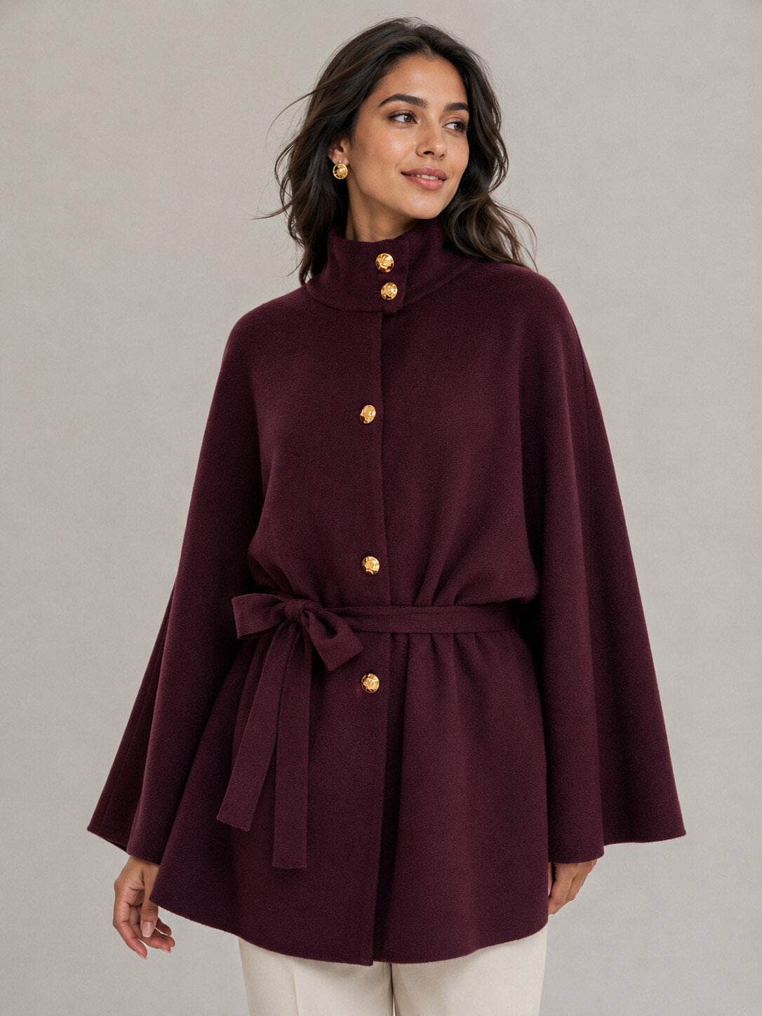 Mantella in Maglia con Cintura - Bordeaux, Marrone, Nera