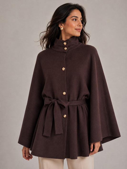 Mantella in Maglia con Cintura - Marrone, Nera