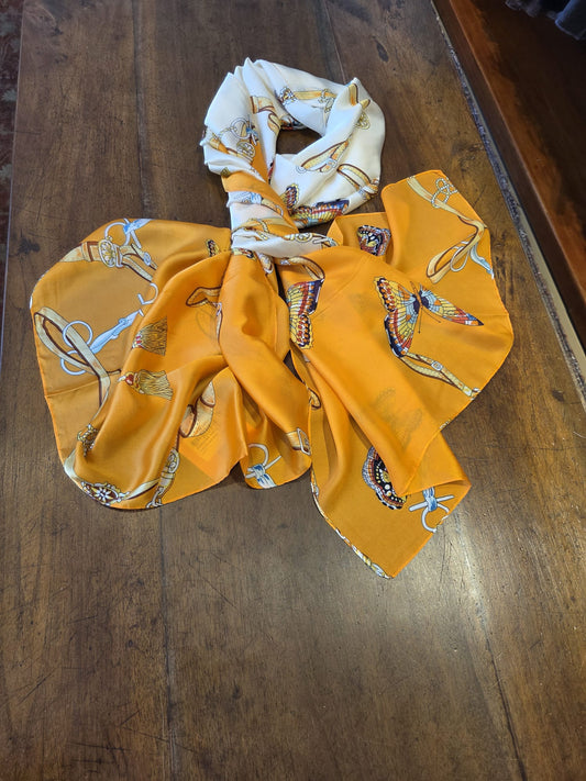 Sciarpa Stampa Nature  ed Equestrian (Giallo Ocra e Farfalle)