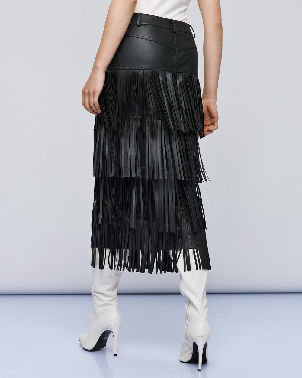 Gonna midi in similpelle con frange