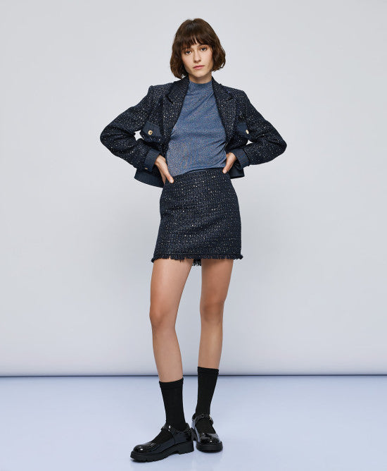 Tweed mini skirt with lurex detailing