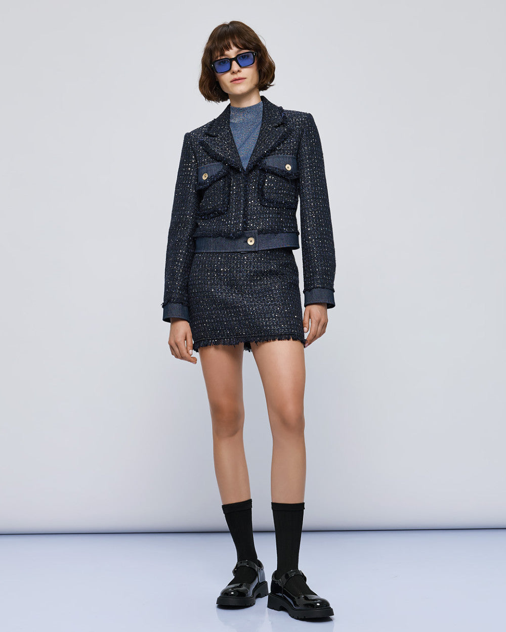 Tweed mini skirt with lurex detailing