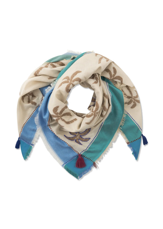 Sciarpa Quadrata in Tessuto jacquard in misto cotone con motivi a palme
