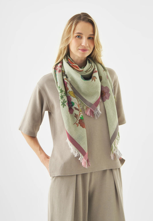 Foulard in Cotone e Modal Lurex – Trama Floreale e Riflessi Metallici