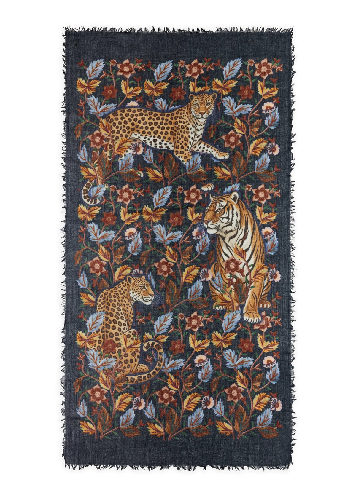 Sciarpa in Lana con Motivi Leopardati e Floreali