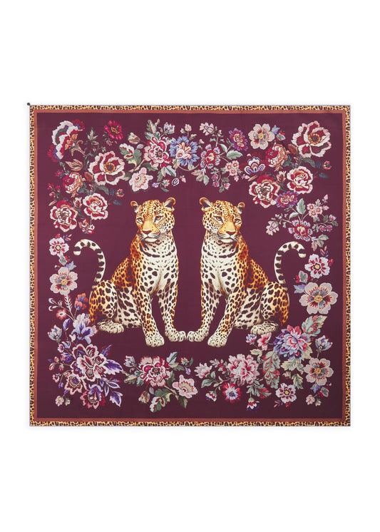 Foulard di Seta con Motivo Floreale e Leopardato