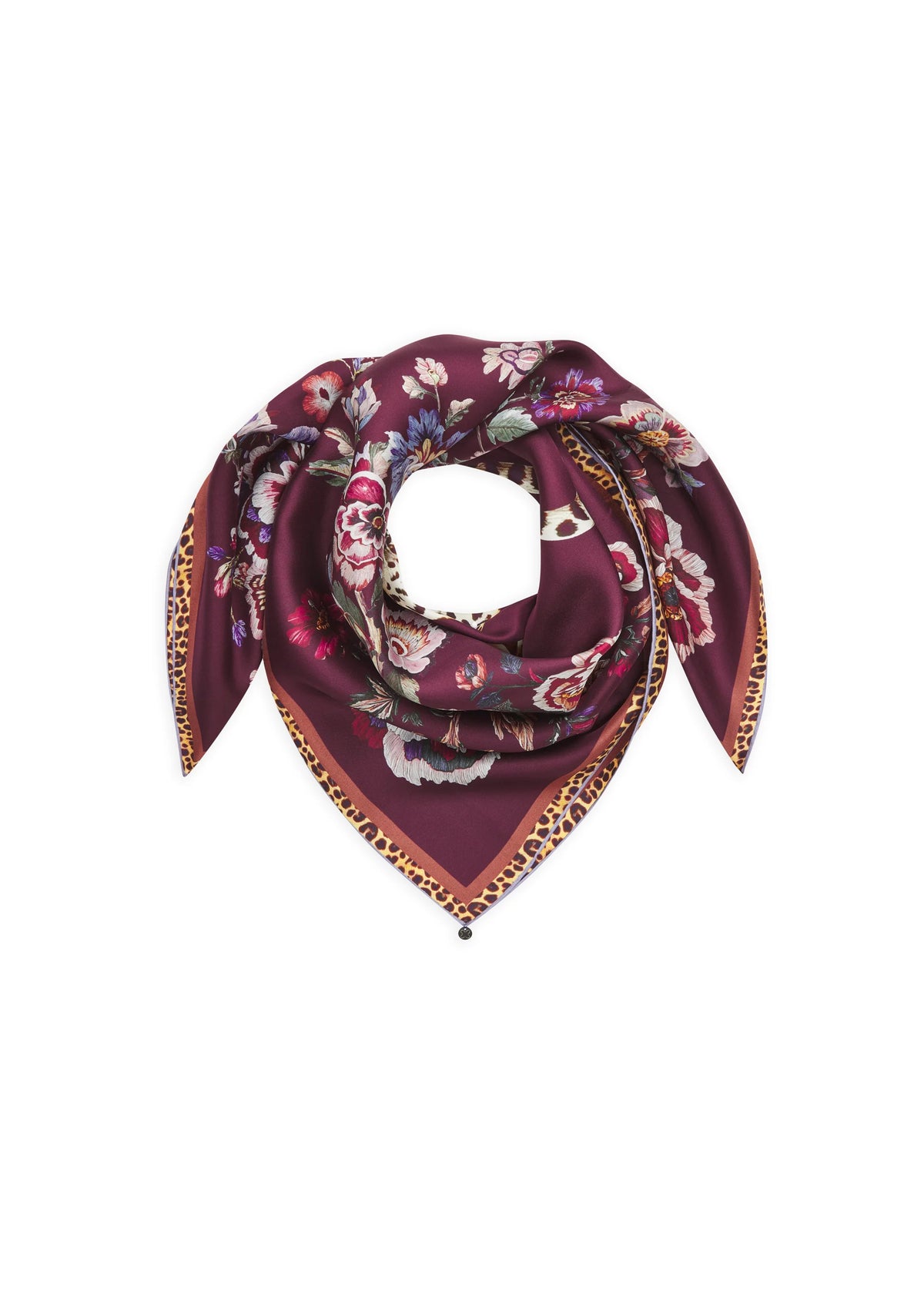 Foulard di Seta con Motivo Floreale e Leopardato