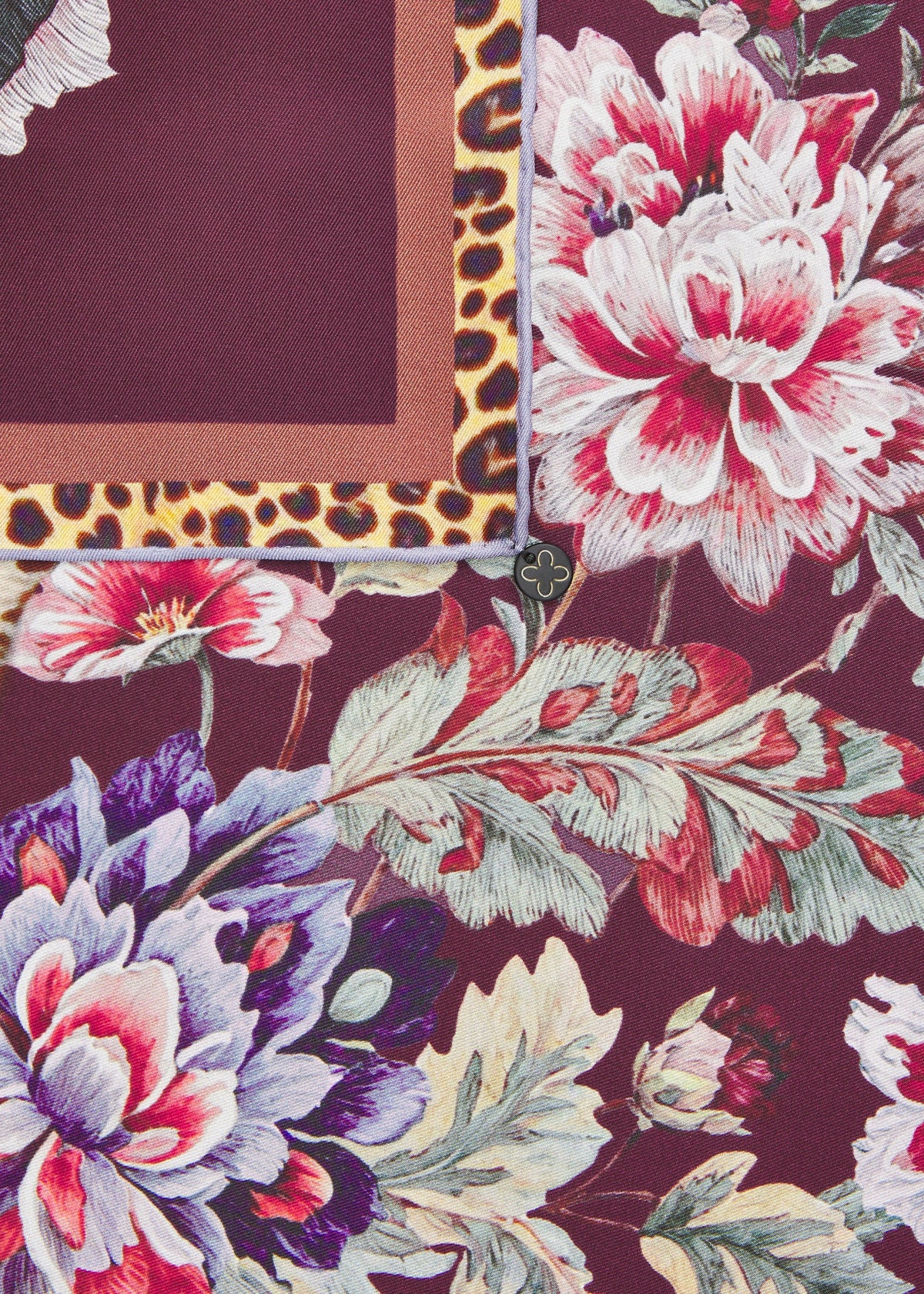 Foulard di Seta con Motivo Floreale e Leopardato