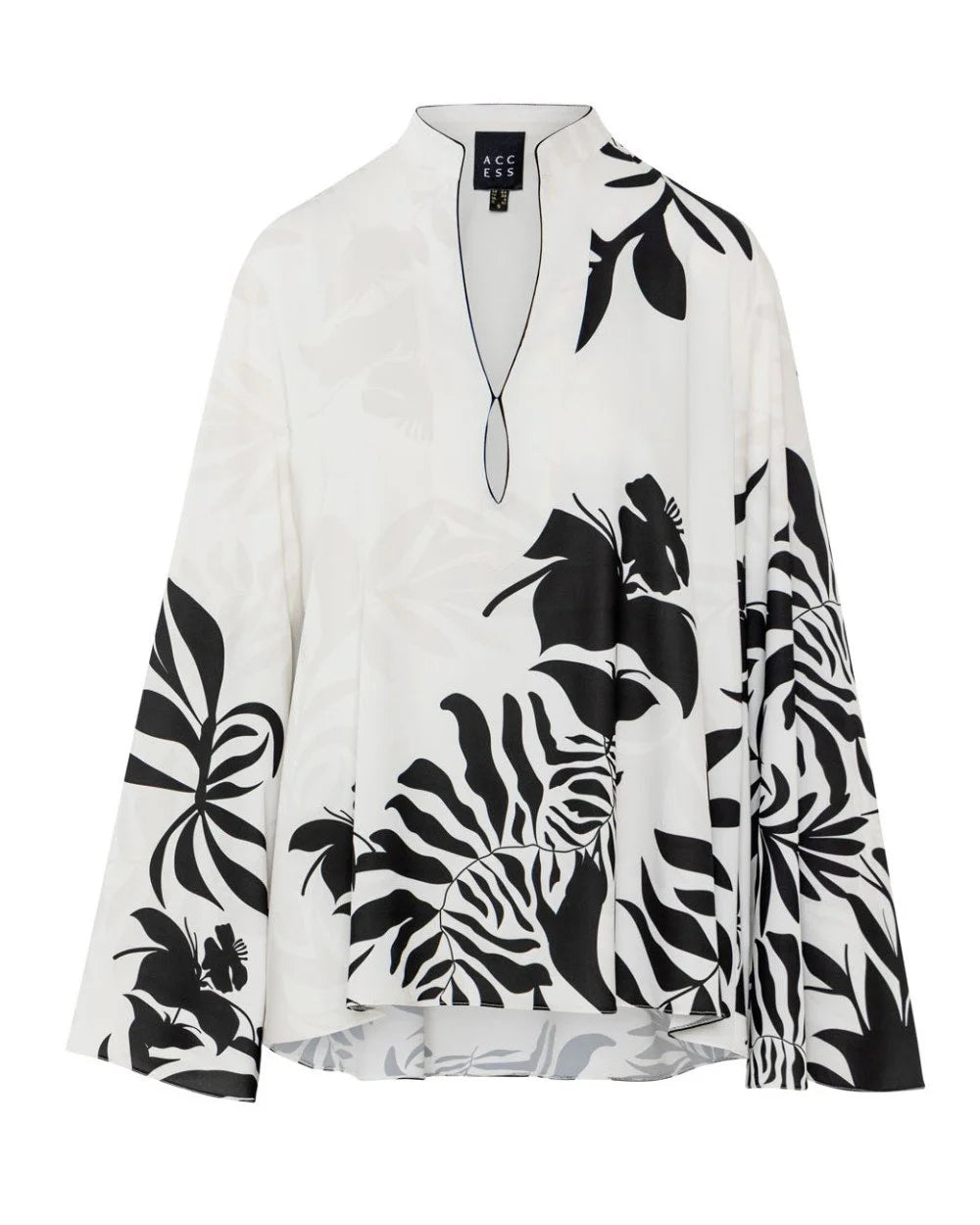 Floral Print Tunic Shirt - White and Blue