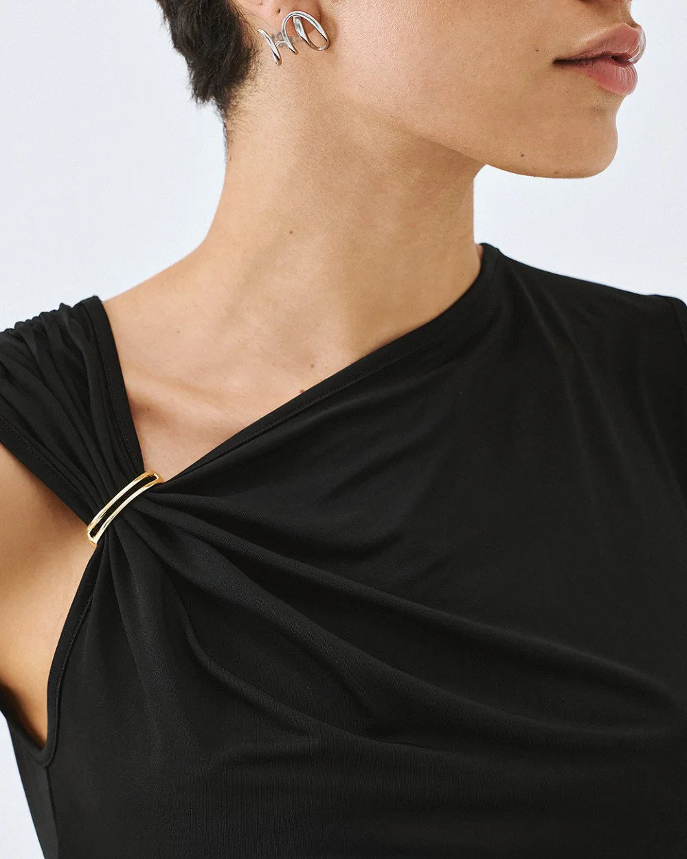 Top in Jersey con Dettaglio in Metallo - Ruggine o Nero