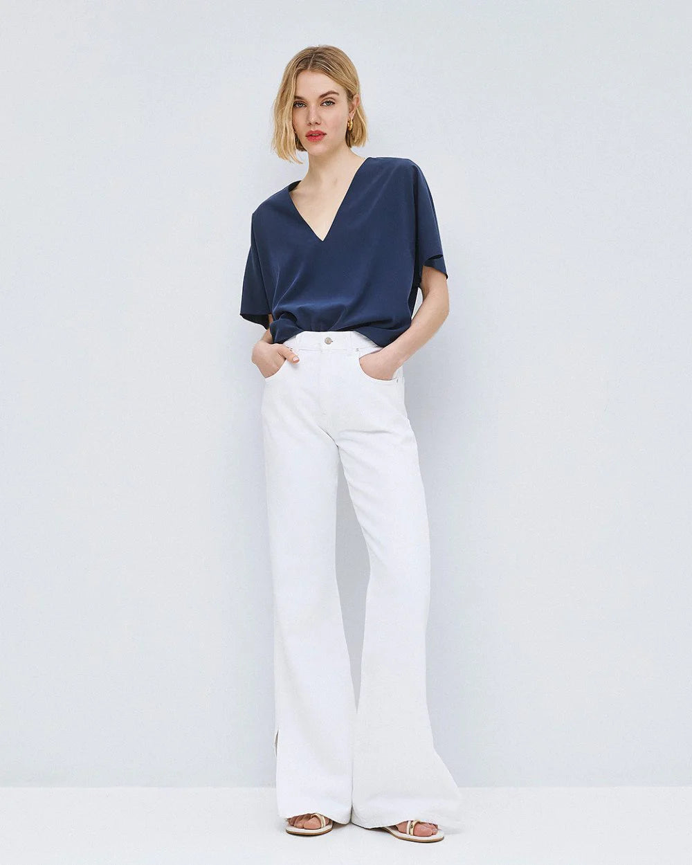 Camicia Blusa con Scollo a V