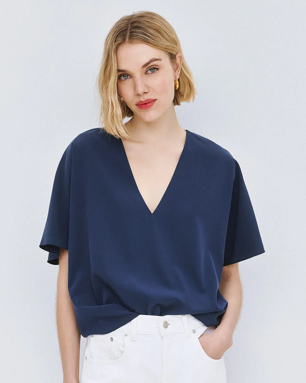 Camicia Blusa con Scollo a V
