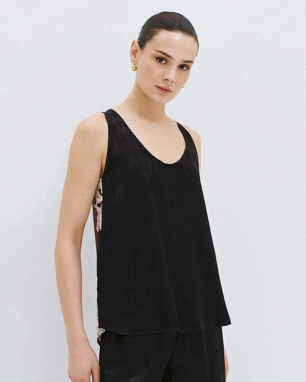 Top jacquard con spalline larghe - Nero, Ruggine