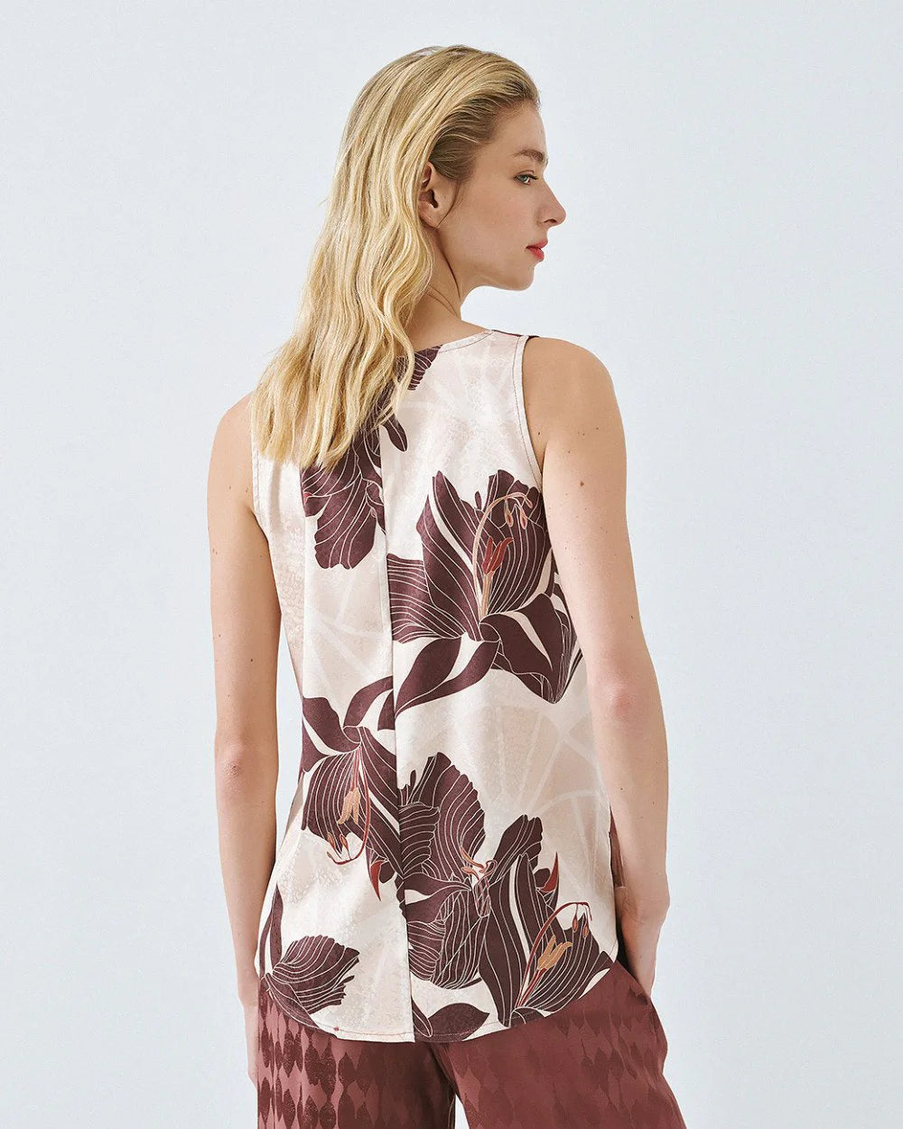 Top jacquard con spalline larghe - Nero, Ruggine