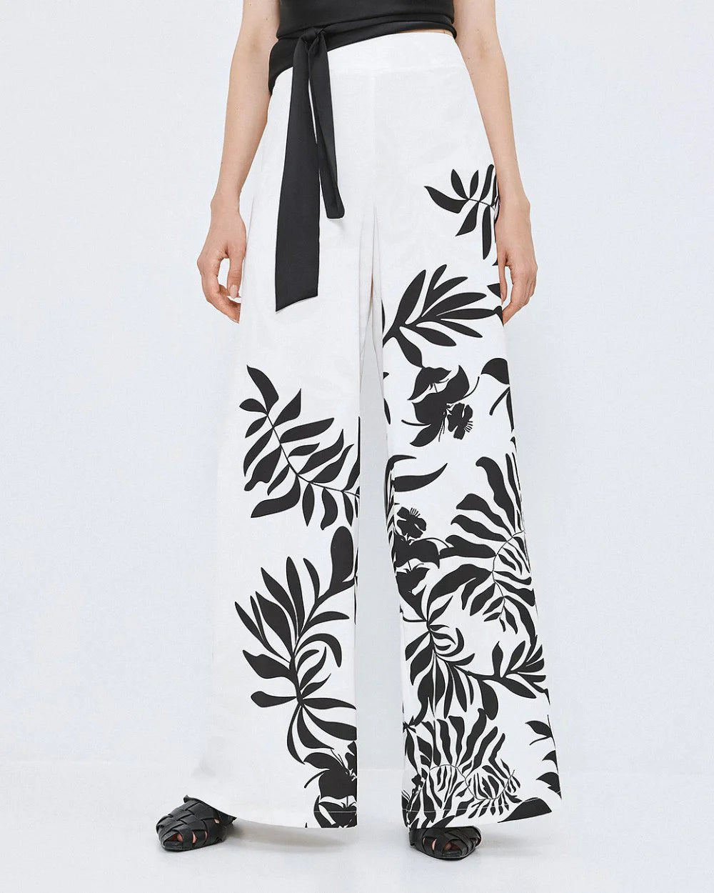 Floral Print Trousers - White and Blue