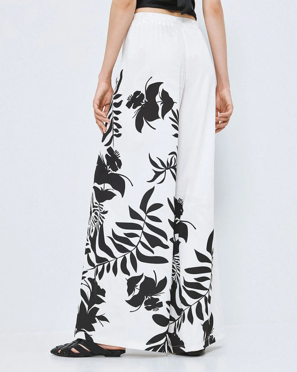 Floral Print Trousers - White and Blue