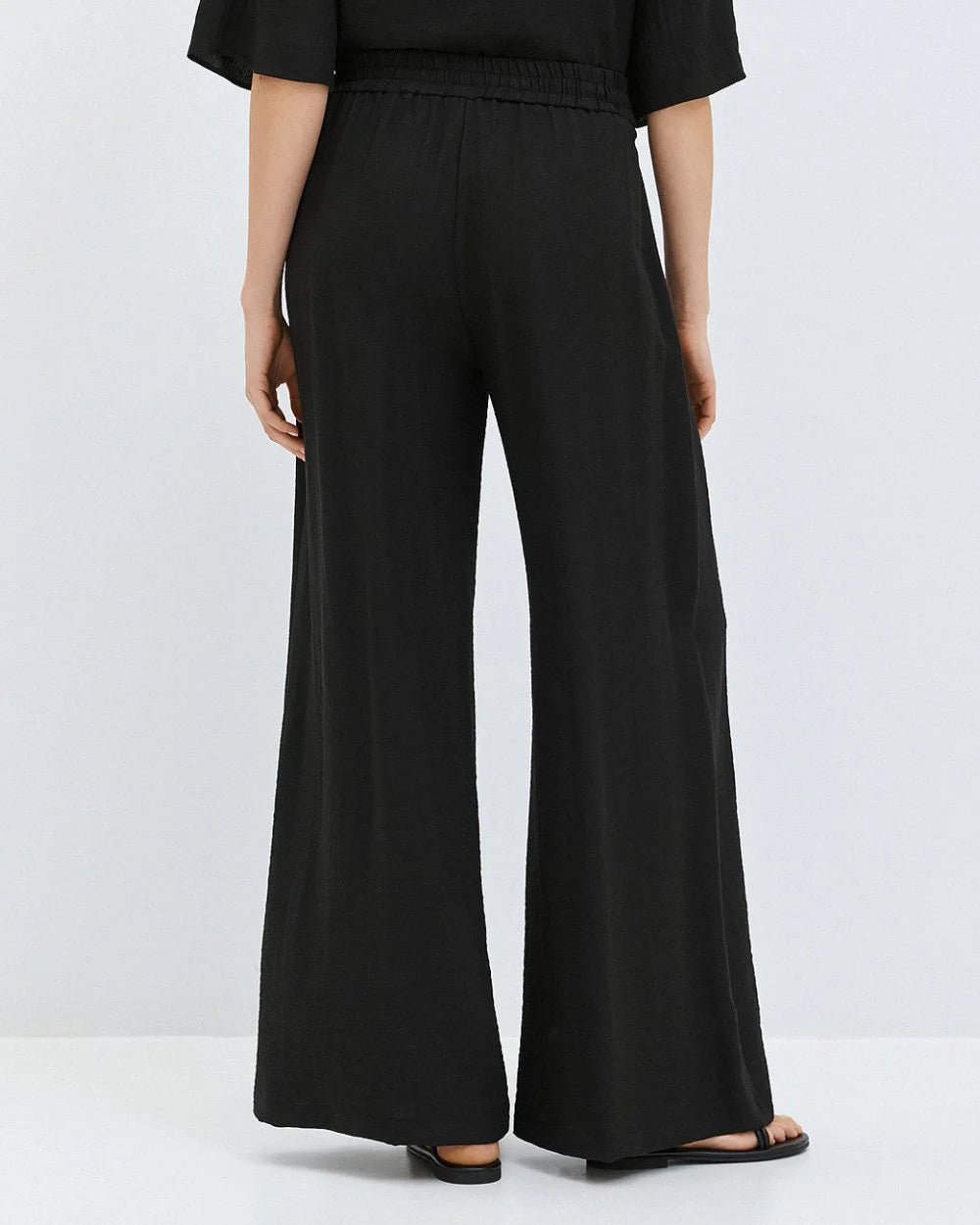 Pantaloni Wide-Leg in Misto Lino e Viscosa -  Bianco,  Nero