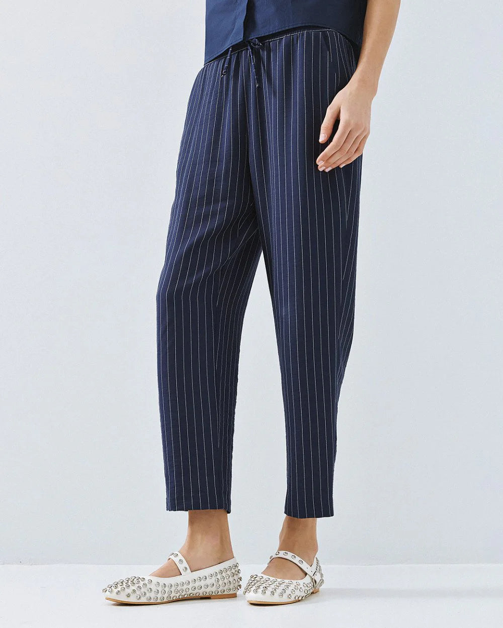 Pantaloni Gessati con Molla in Vita