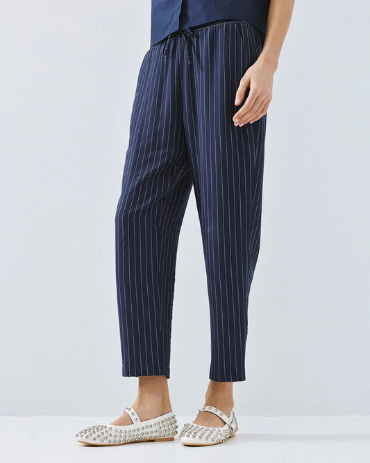 Pantaloni Gessati con Molla in Vita