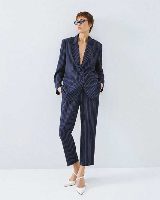 Pantaloni Gessati con Molla in Vita