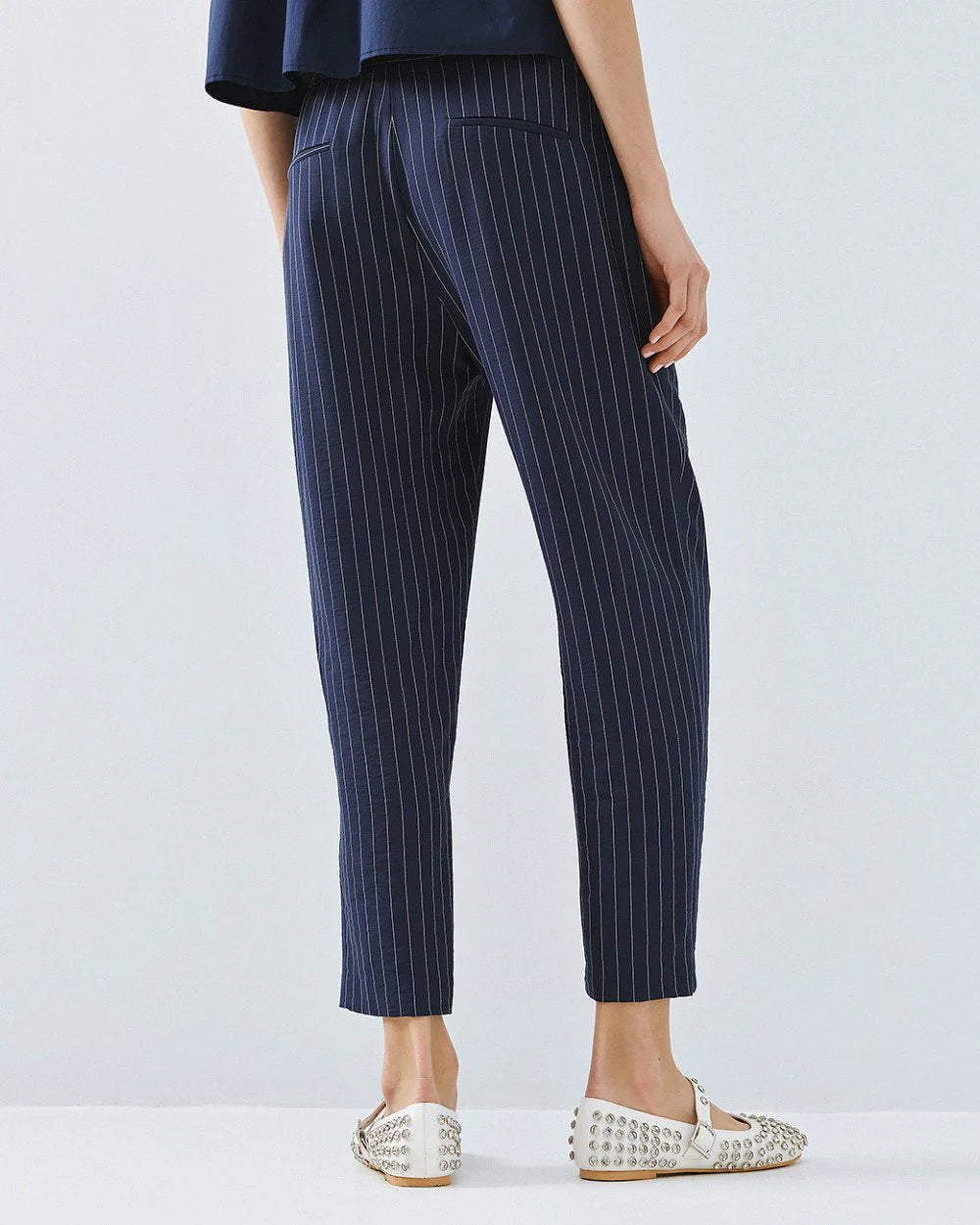 Pantaloni Gessati con Molla in Vita