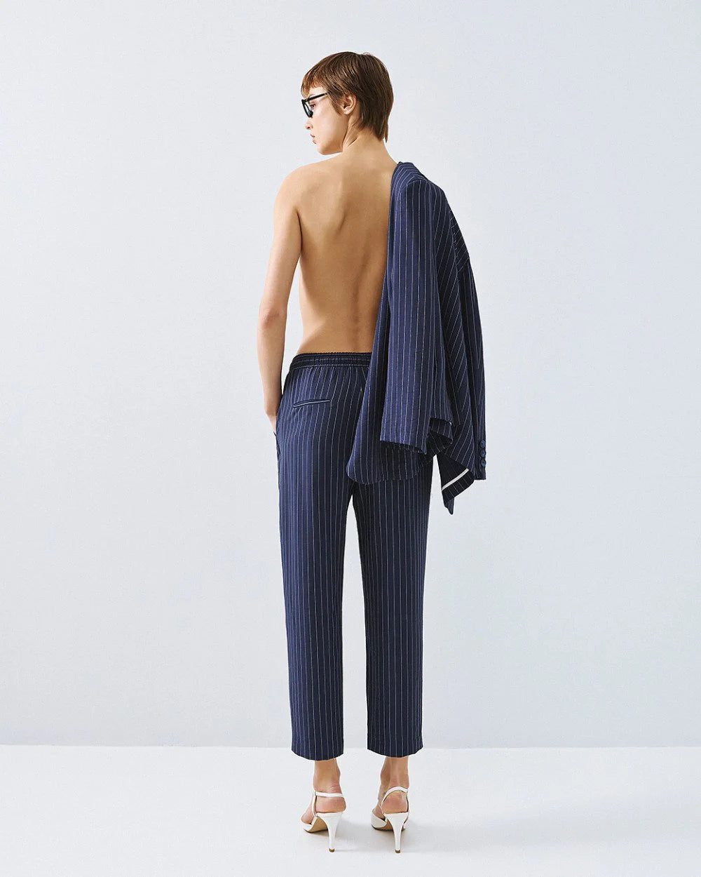 Pantaloni Gessati con Molla in Vita