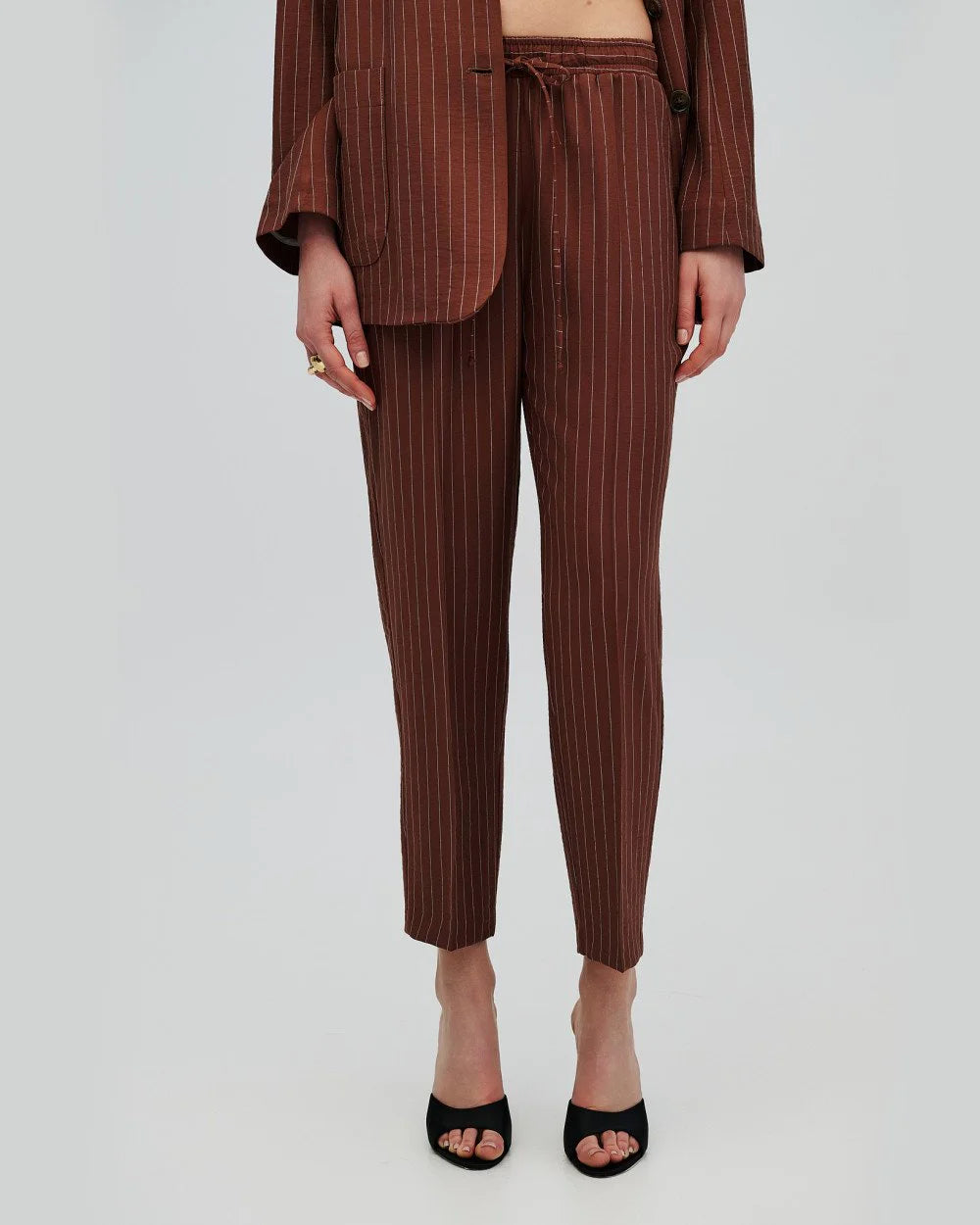 Pantaloni Gessati con Molla in Vita - Blu, Bianchi, Marroni