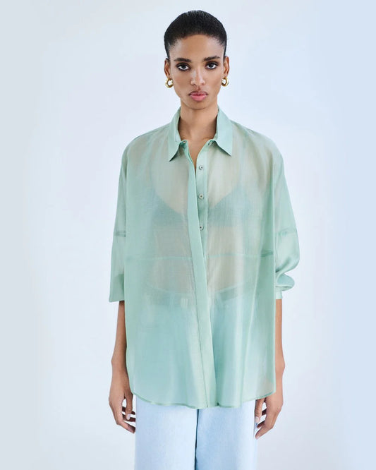 Camicia Lunga Oversize Semitrasparente - Bronzo o Verde Aloe