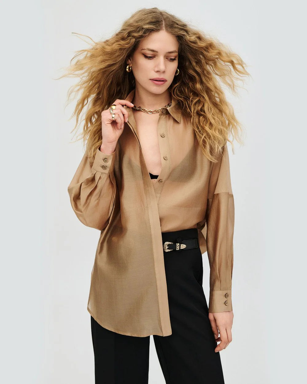 Camicia Lunga Oversize Semitrasparente - Bronzo o Verde Aloe