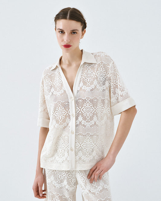 Crochet lace shirt with satin details