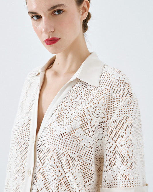 Crochet lace shirt with satin details