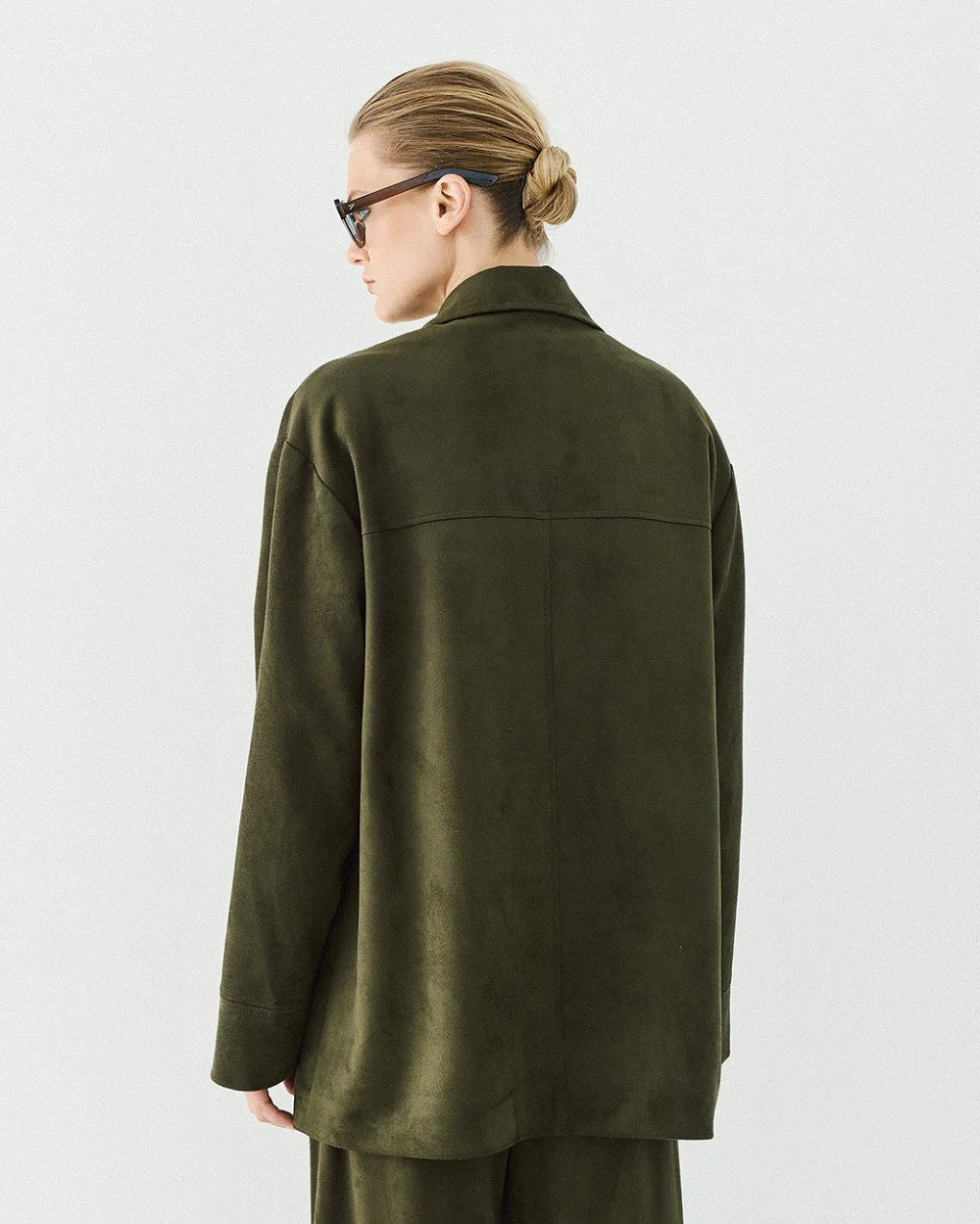 Giacca Oversize Effetto Scamosciato Verde Militare