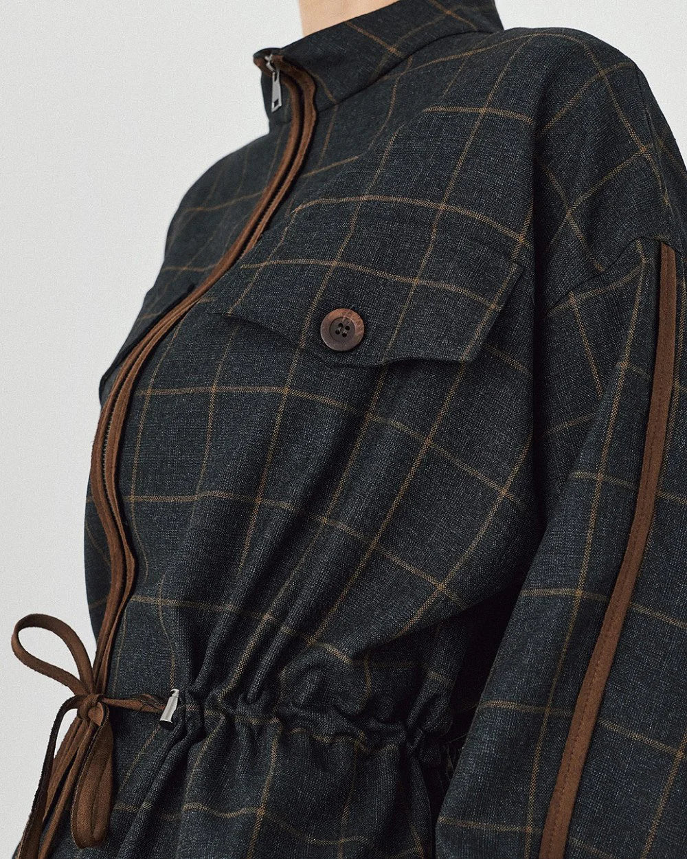 Giacca Blouson a Quadri con Coulisse
