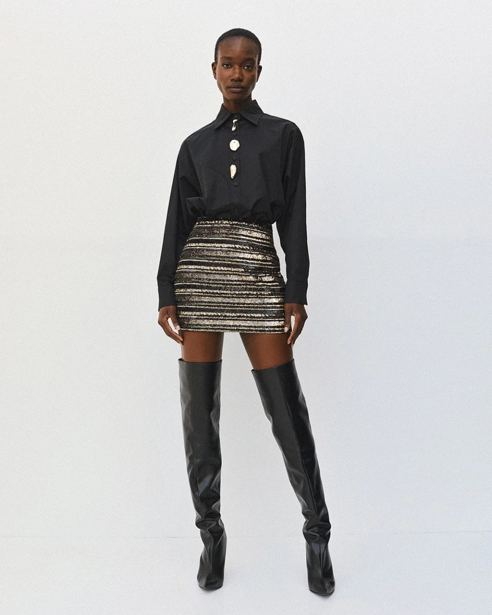 Camicia Oversize in Cotone con Spille Removibili - Nero, Bianco