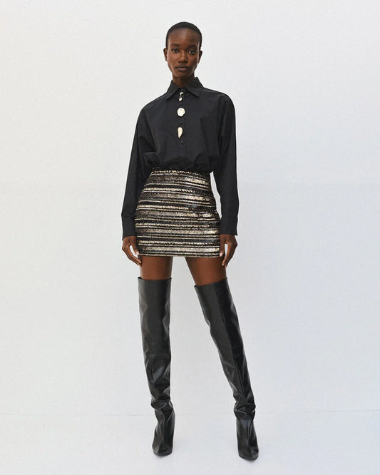 Camicia Oversize in Cotone con Spille Removibili - Nero, Bianco