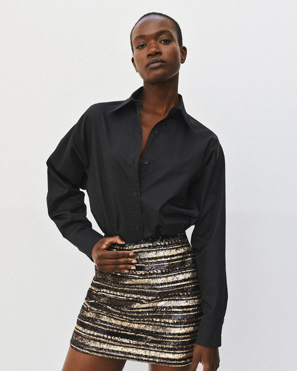 Camicia Oversize in Cotone con Spille Removibili - Nero, Bianco