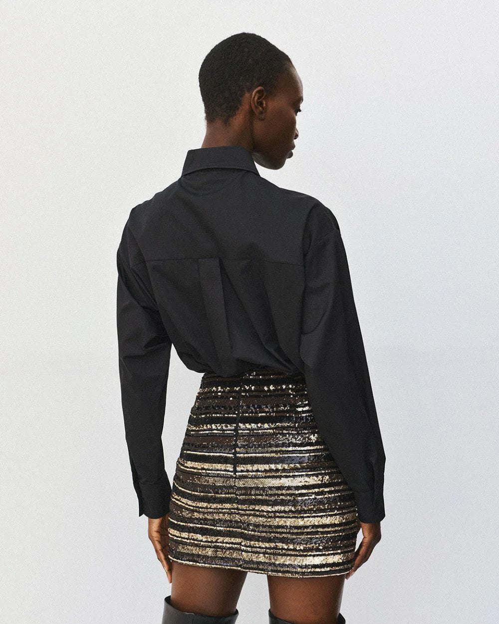 Camicia Oversize in Cotone con Spille Removibili - Nero, Bianco